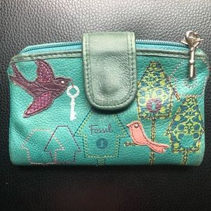 Fossil teal birds wallet